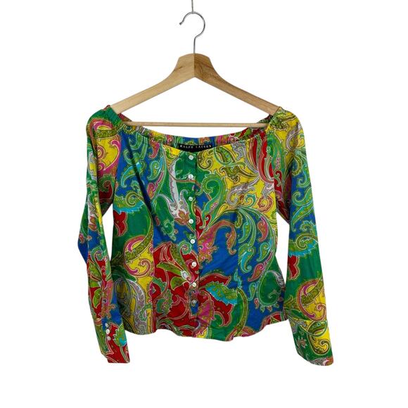 VTG Ralph Lauren Off-The-Shoulder Paisley Top - Picture 1 of 7